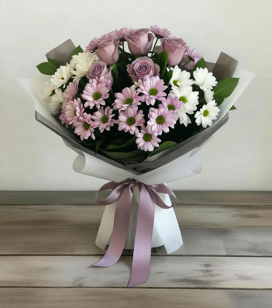Букет цветов из: Хризантемы и Розы в Амерево