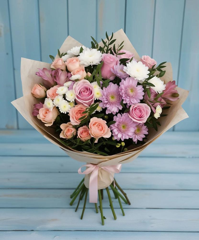 Букет цветов из: Хризантемы, Розы и Альстромерии в Амерево