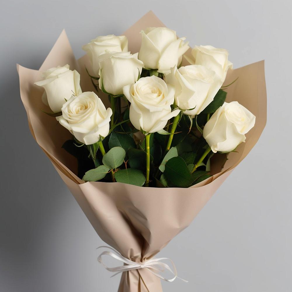 Букет 9 Белых роз Эдлесс Лав в Амерево