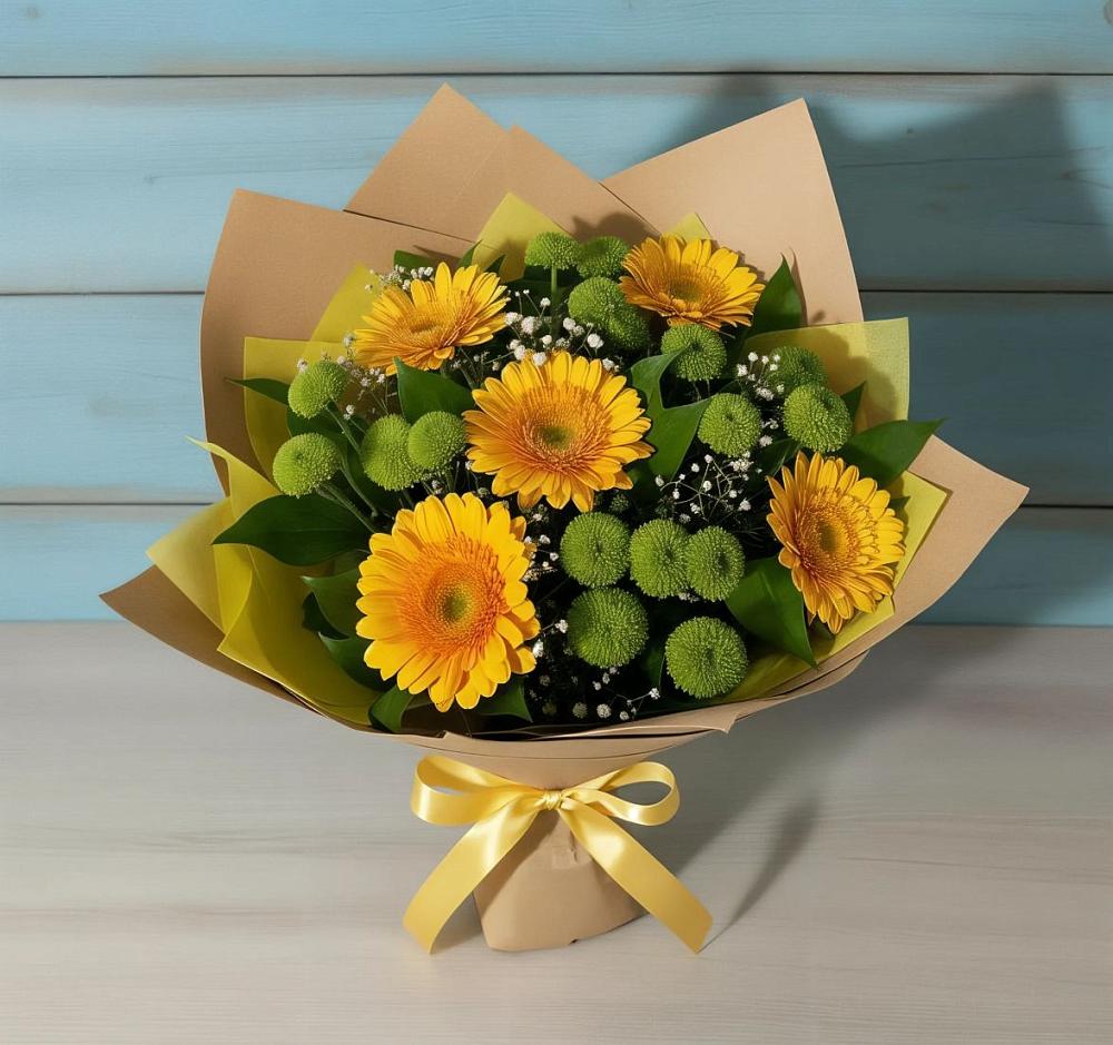 Букет цветов из: Герберы и Хризантемы в Амерево