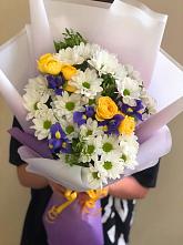 Букет цветов из:  Ирисы, Хризантемы и Розы #REPLACE_PRED# Амерево
