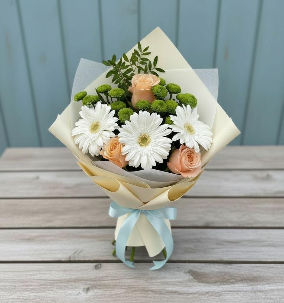 Букет цветов из: Герберы, Розы и Хризантемы в Амерево