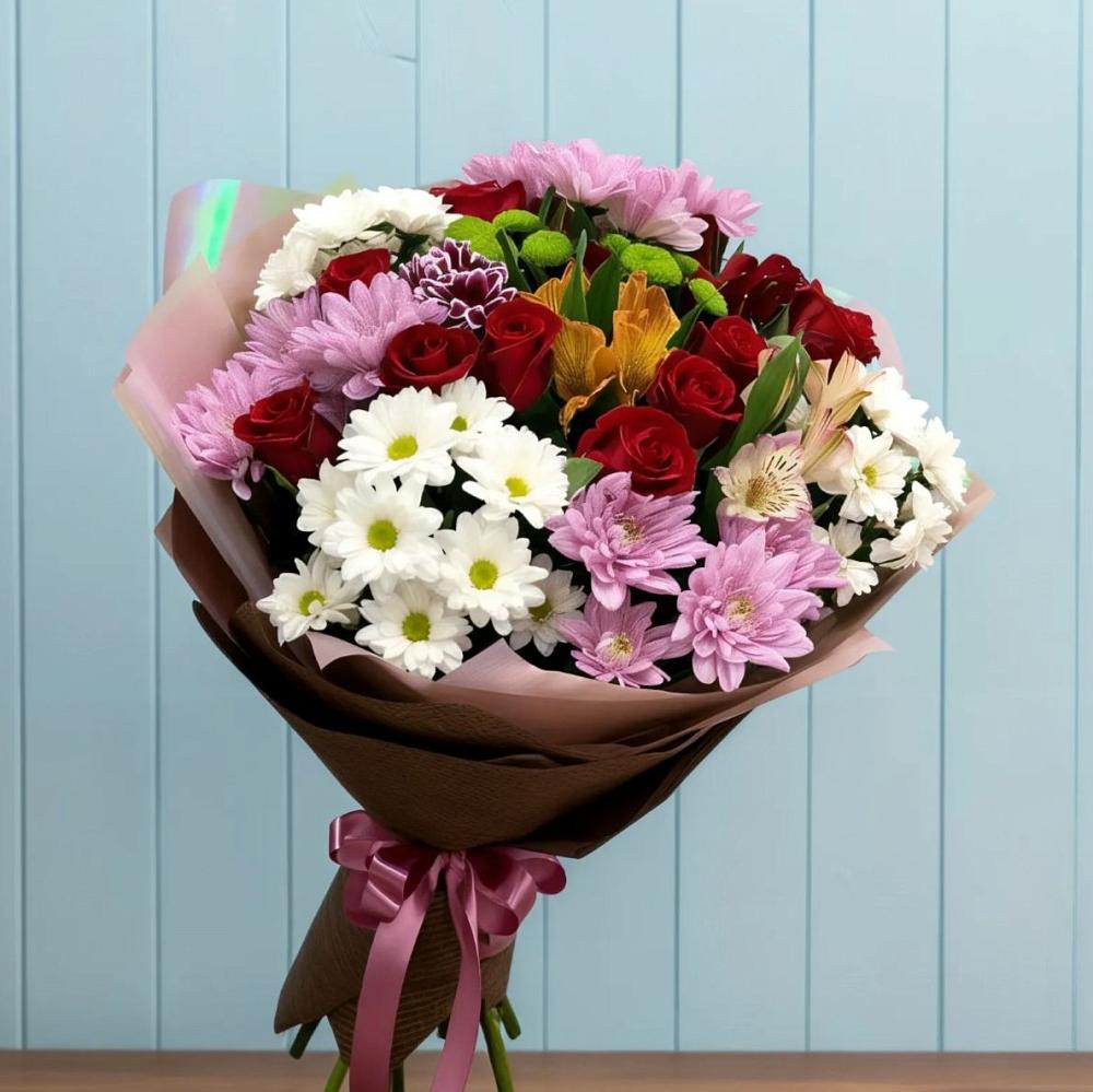 Букет цветов из: Розы, Хризантемы и Альстромерии в Амерево